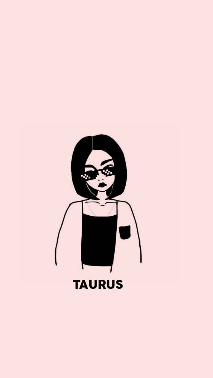 風格化的女性，留著鮑伯頭，戴著標有Taurus的格紋太陽眼鏡。
