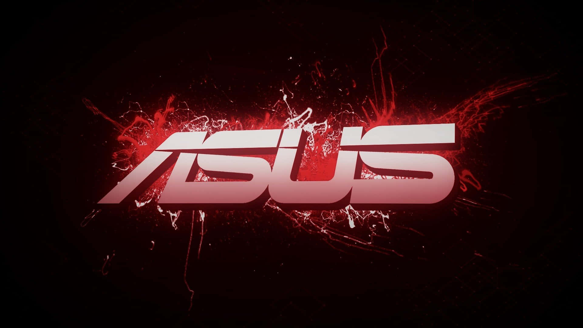 黑色背景上帶有紅色油漆飛濺和火花的 ASUS 標誌