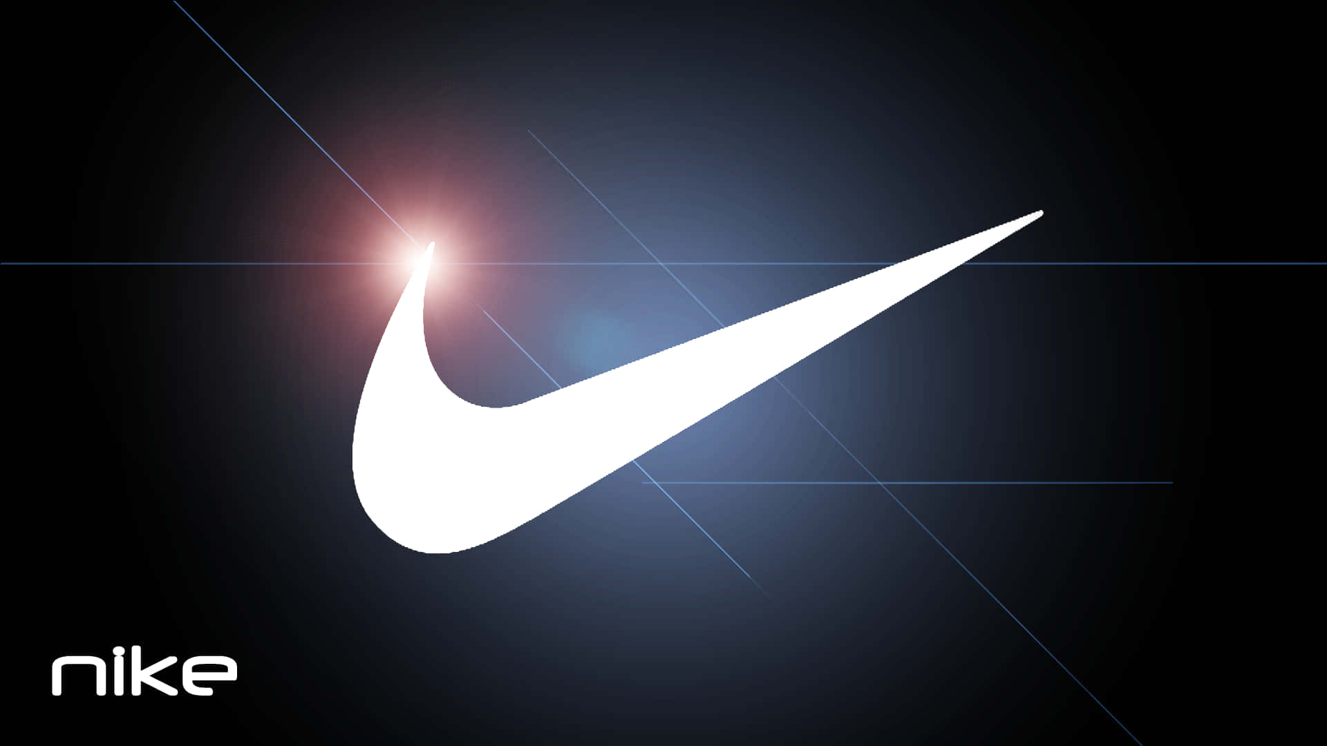 Nike標誌在深色背景上發光並帶有光線