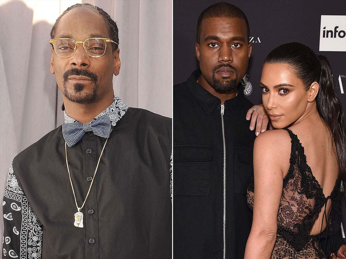 Snoop Dogg和Kanye West與Kim Kardashian在一個華麗的活動中。