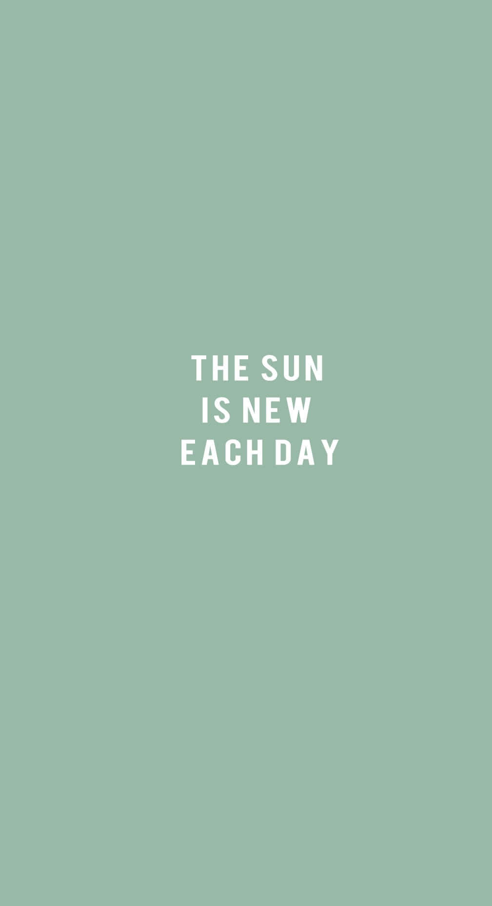 薄荷綠色背景，白色勵志文字寫著「The sun is new each day」。