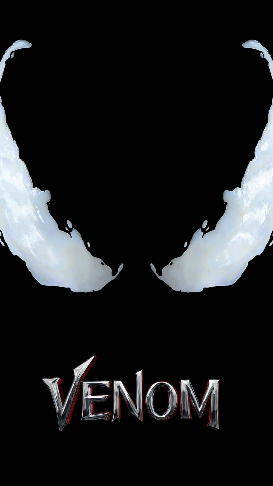 Venom 標誌，帶有滴落的白色尖牙和黑色背景上的金屬文字。