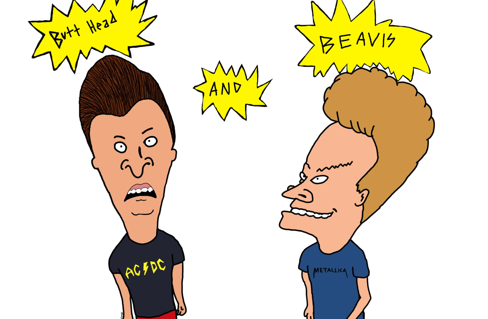 卡通人物 Beavis 和 Butt-Head 穿著樂隊T恤，表情憤怒。