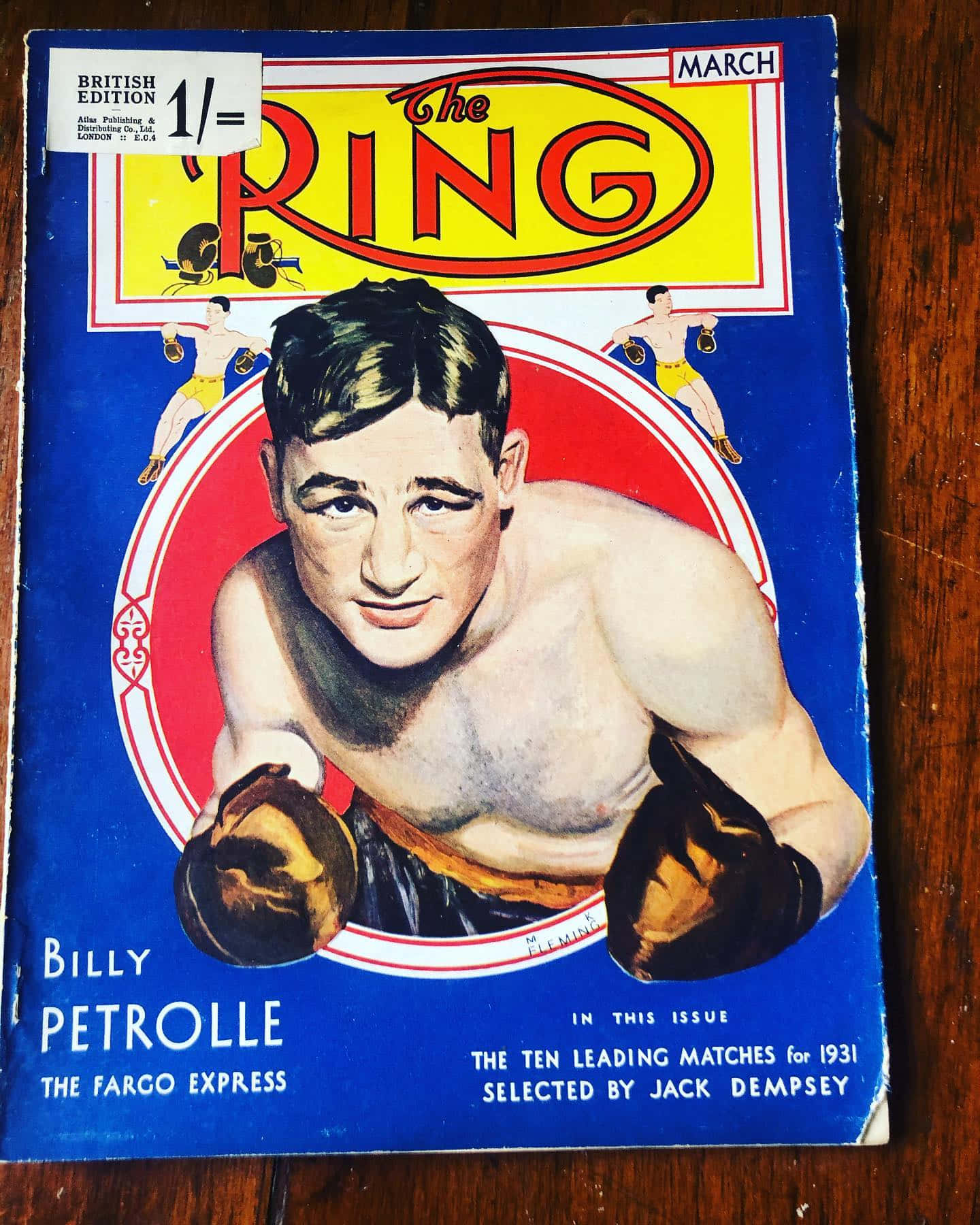 復古拳擊雜誌封面，Billy Petrolle 擺出戰鬥姿勢。
