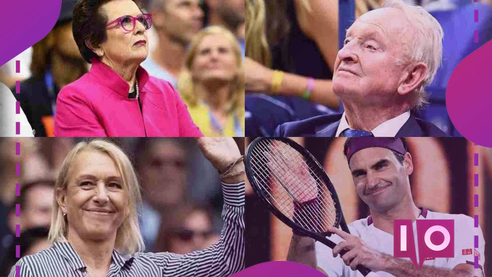 四位網球人物在一個色彩繽紛的圖形拼貼中，於比賽中。