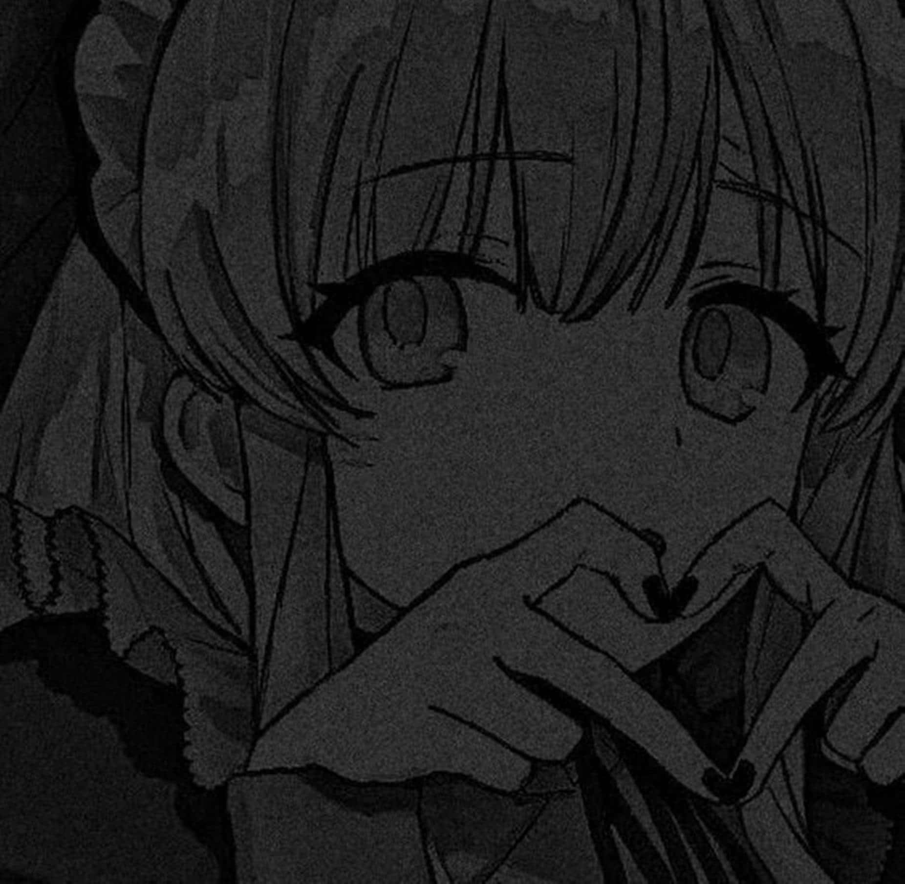動漫女孩在灰階特寫中用雙手比出心形