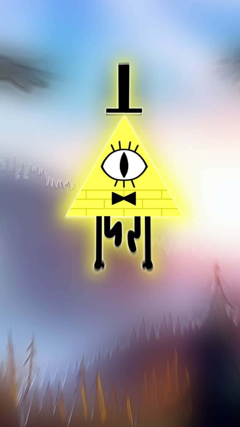 黃色三角形角色，有一隻眼睛和蝴蝶結，在森林上方發光。