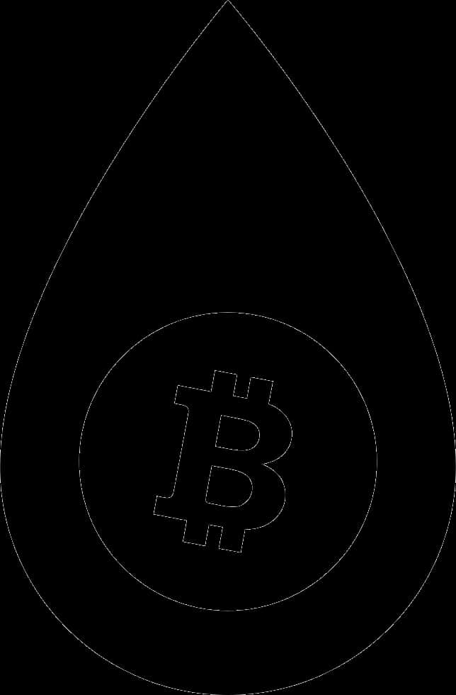 比特幣滴狀圖案 壁紙 — 黑色背景上，水滴形狀內圓圈中的比特幣符號的極簡白色輪廓。