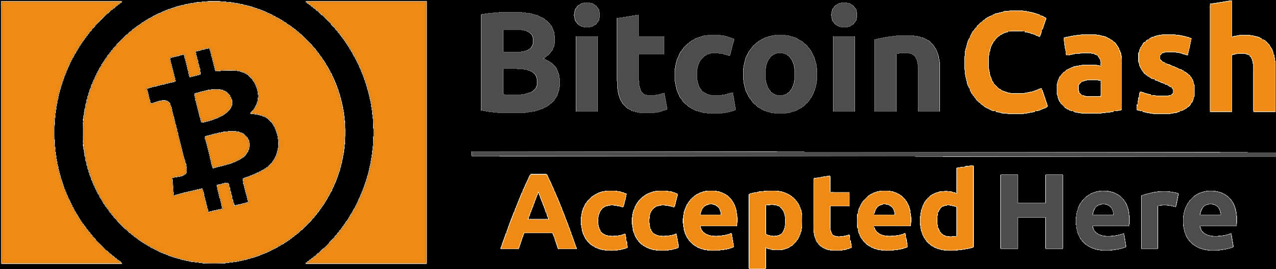比特幣現金接受此處標誌 壁紙 — 大膽的Bitcoin Cash標誌，橙色圓圈和黑色「B」符號旁邊有灰色和橙色的「Accepted Here」文字。