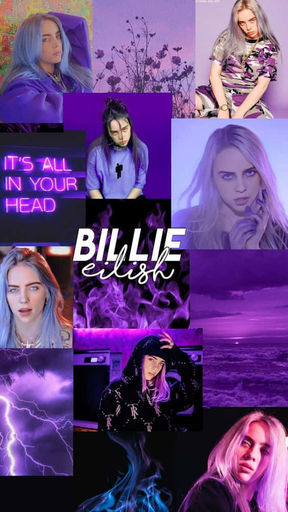 Billie Eilish 紫色霓虹和暴風雨天空拼貼畫