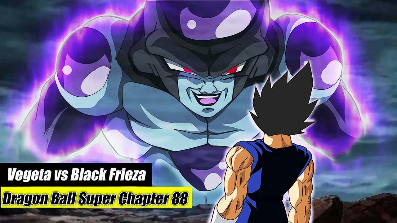 Vegeta And Frieza 桌布 壁紙 — 比達在戲劇性的動畫戰鬥場景中，面對高聳、帶有紫色氣場的黑色菲利。