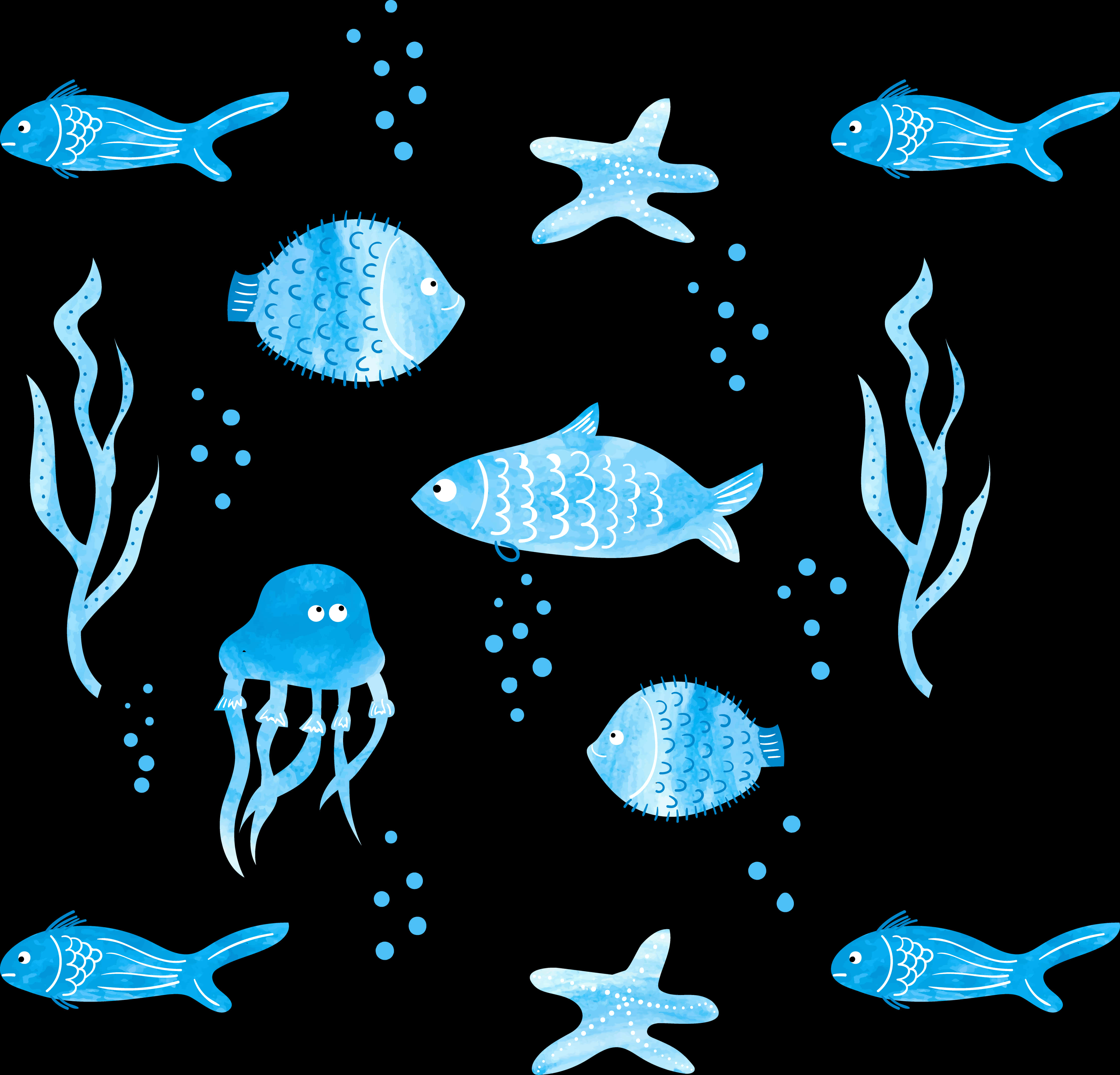 水下卡通魚與海洋生物 壁紙