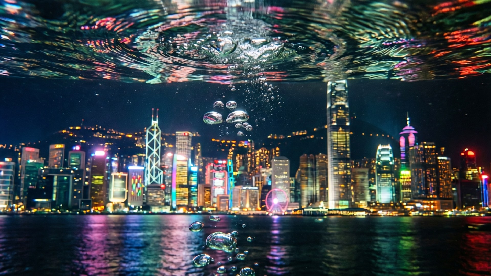 水下城市燈光 壁紙
