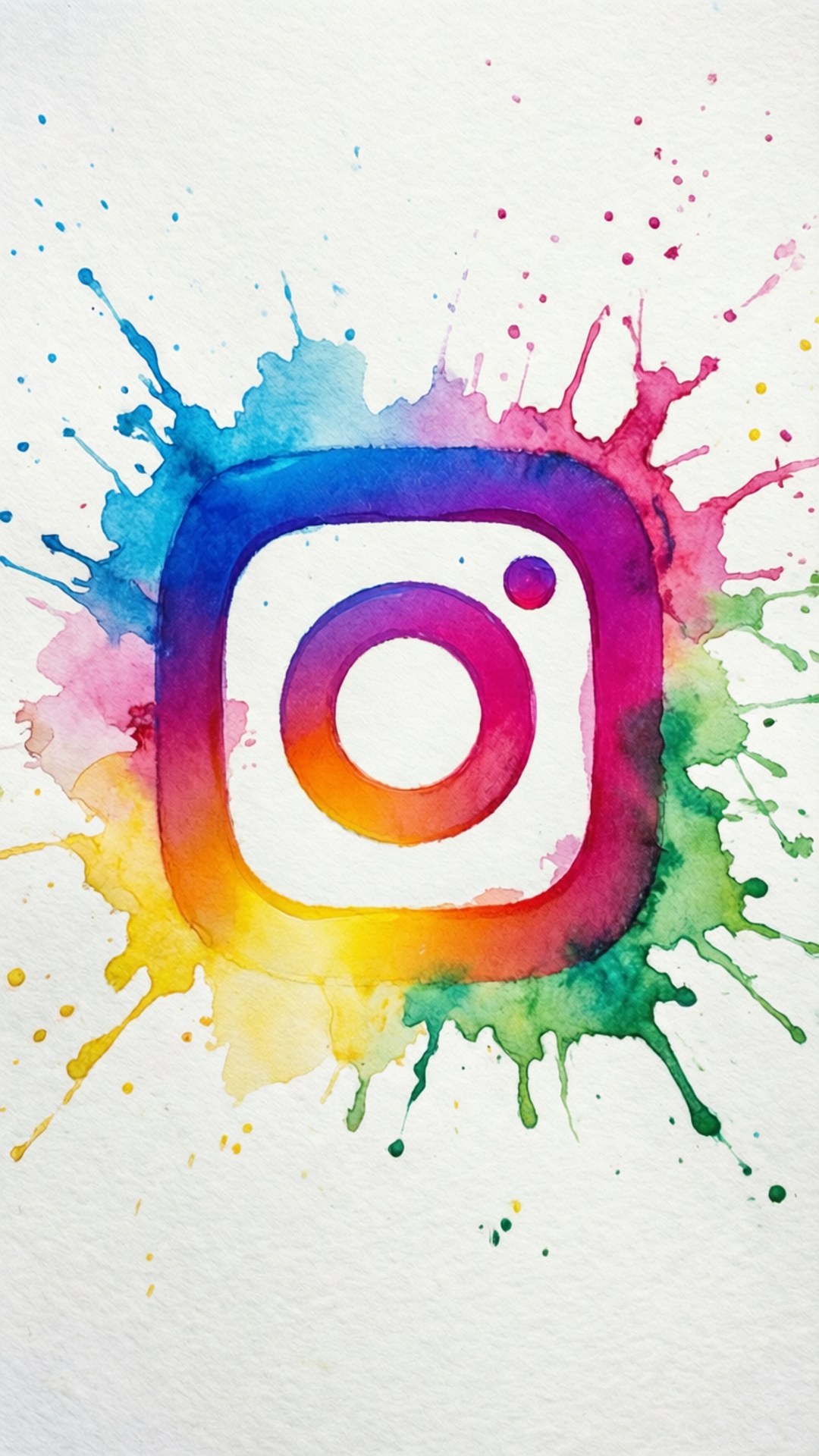 在白紙上用彩虹水彩飛濺繪製的Instagram標誌。