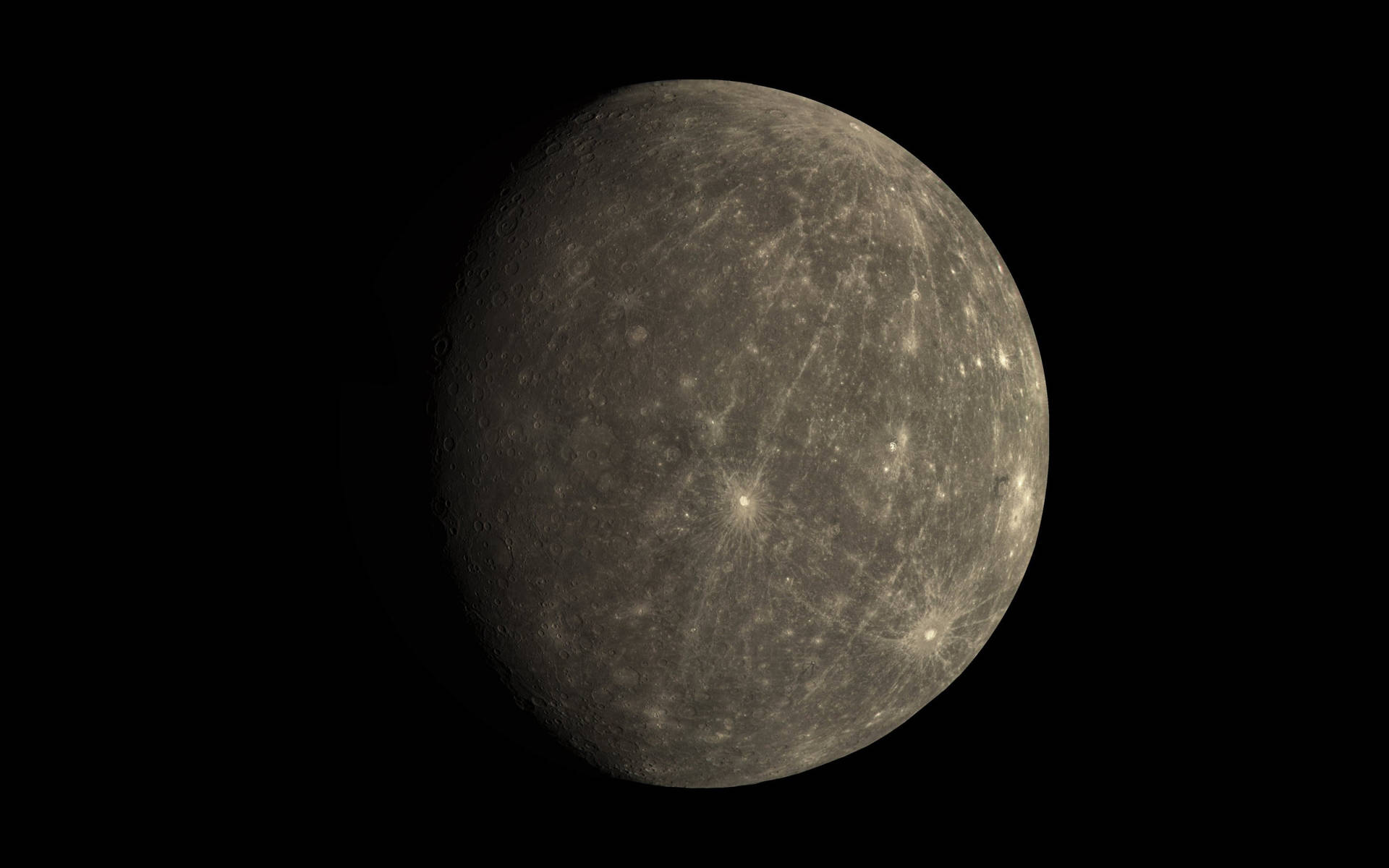 水星行星，帶有隕石坑和亮點在太空中