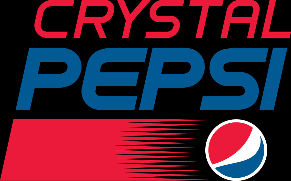 水晶百事可樂標誌設計 壁紙 — 大膽的紅色和藍色Crystal Pepsi標誌，帶有標誌性的漩渦標誌，黑色背景。