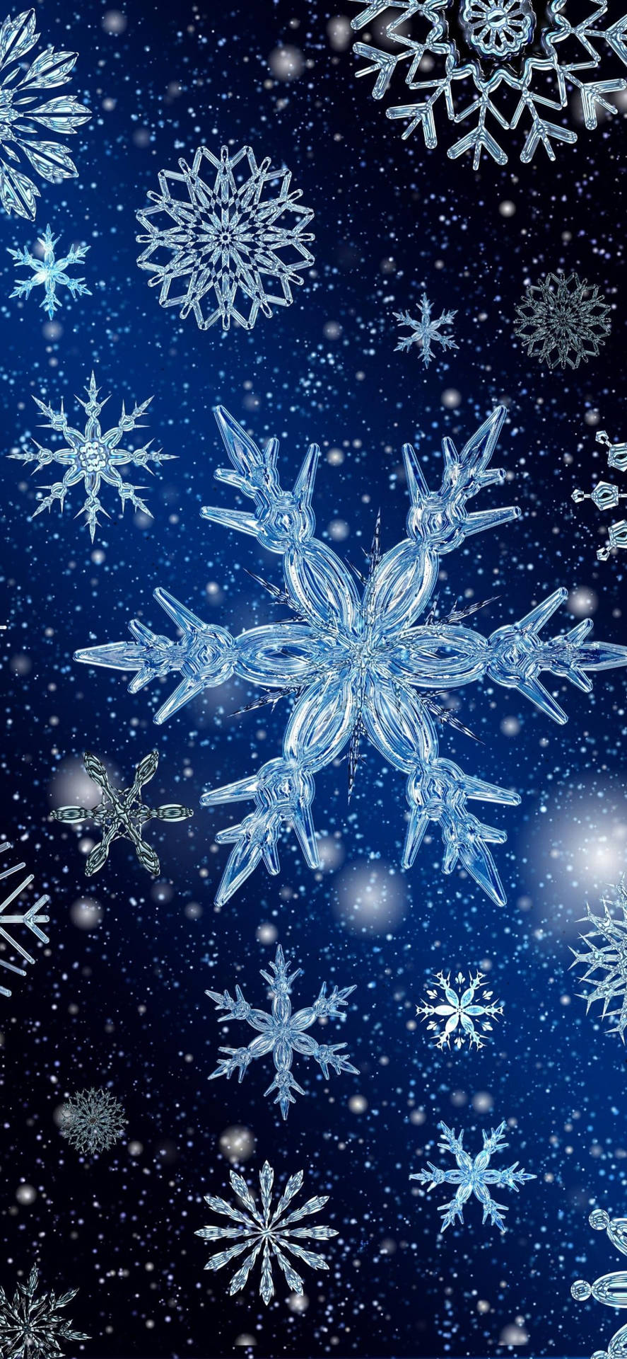 閃爍的雪花在深藍色星空中漂浮。