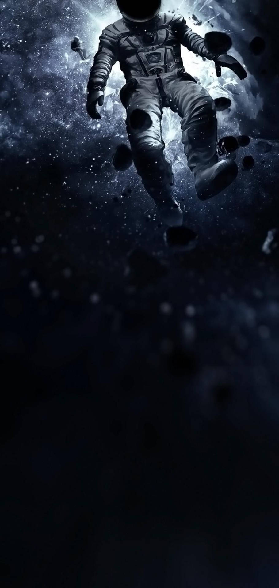 一名孤獨的太空人在深空中漂浮於碎片和星星之間。