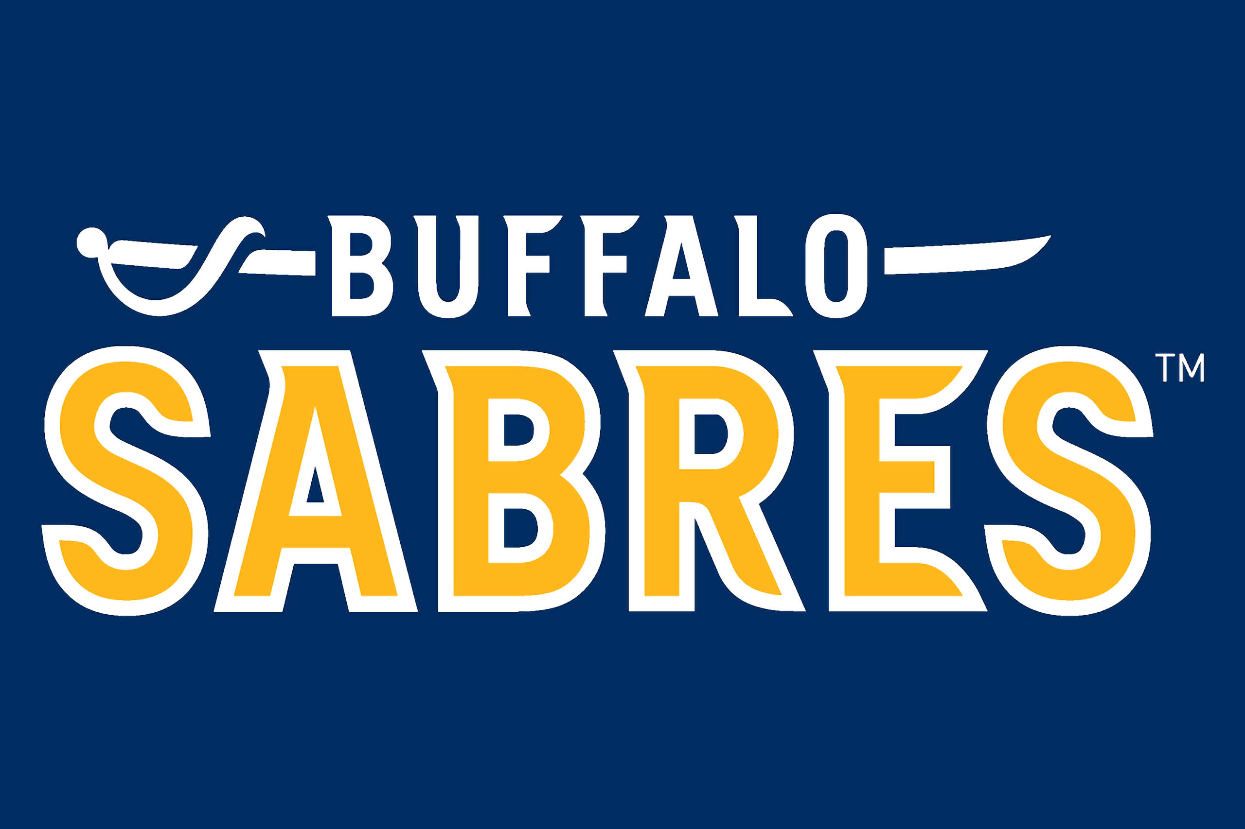 水牛城 Sabres 藍色背景 壁紙 — 大膽的Buffalo Sabres標誌，黃色和白色，襯以純海軍藍背景。