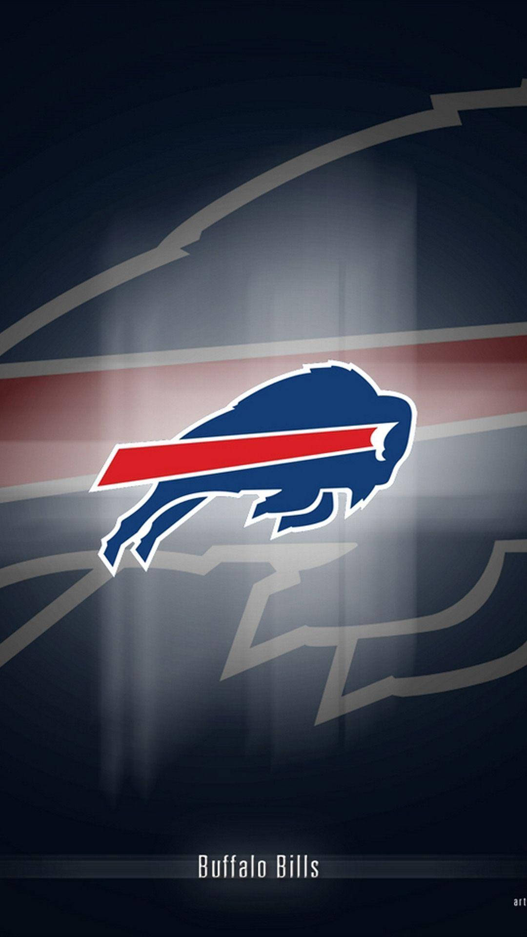 Bills 桌布 壁紙 — 水牛城比爾的標誌在黑暗抽象背景上以紅、白、藍色發光，帶有光線條紋。