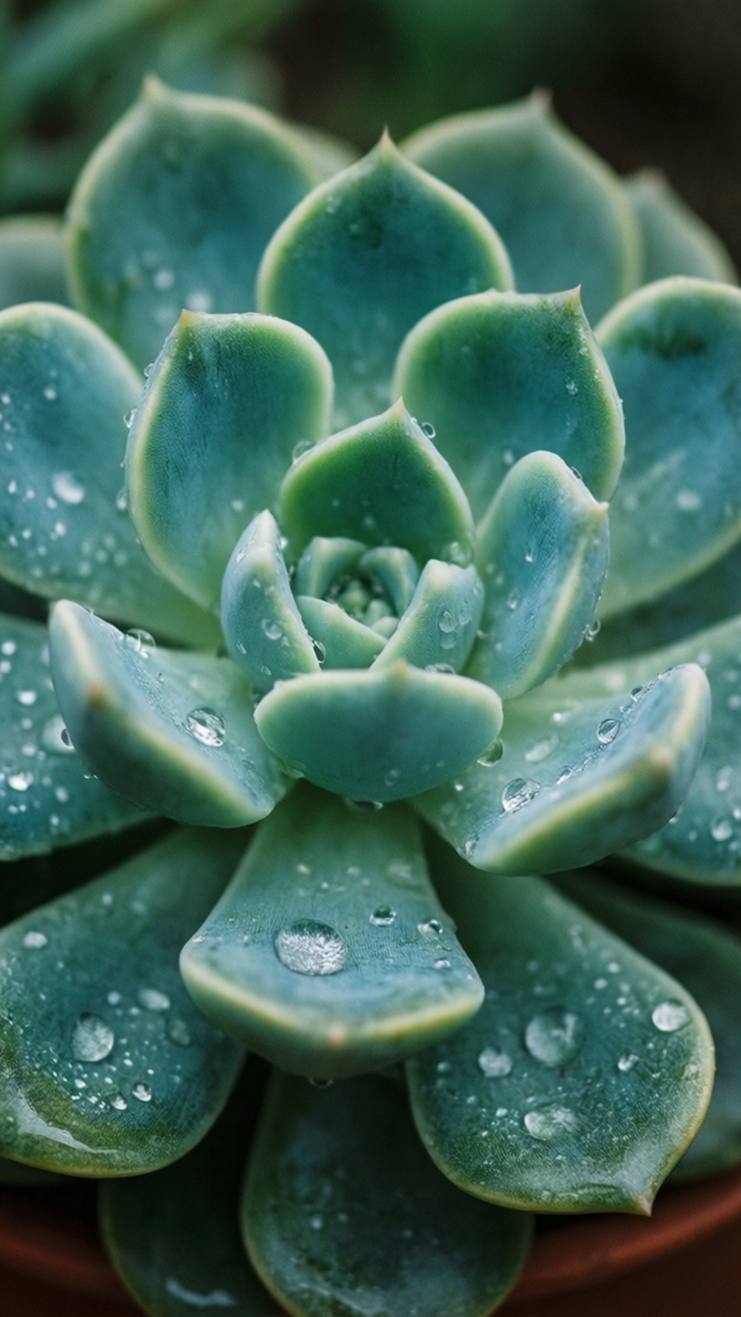 水珠凝結的青色多肉植物 壁紙
