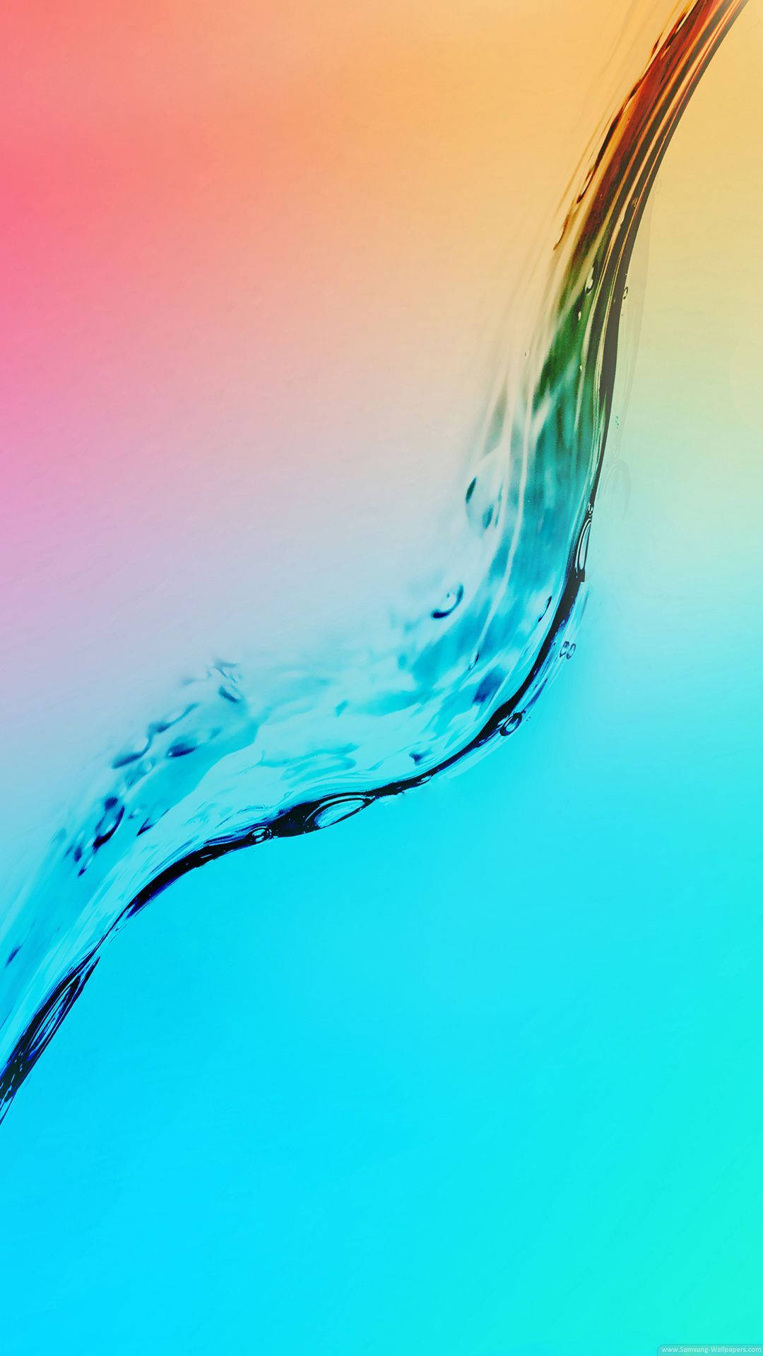 一條彎曲的水流，背景是色彩繽紛的漸變色。