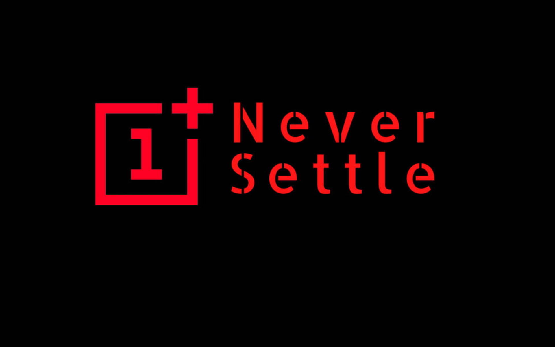 紅色 OnePlus 標誌和標語在黑色背景上。