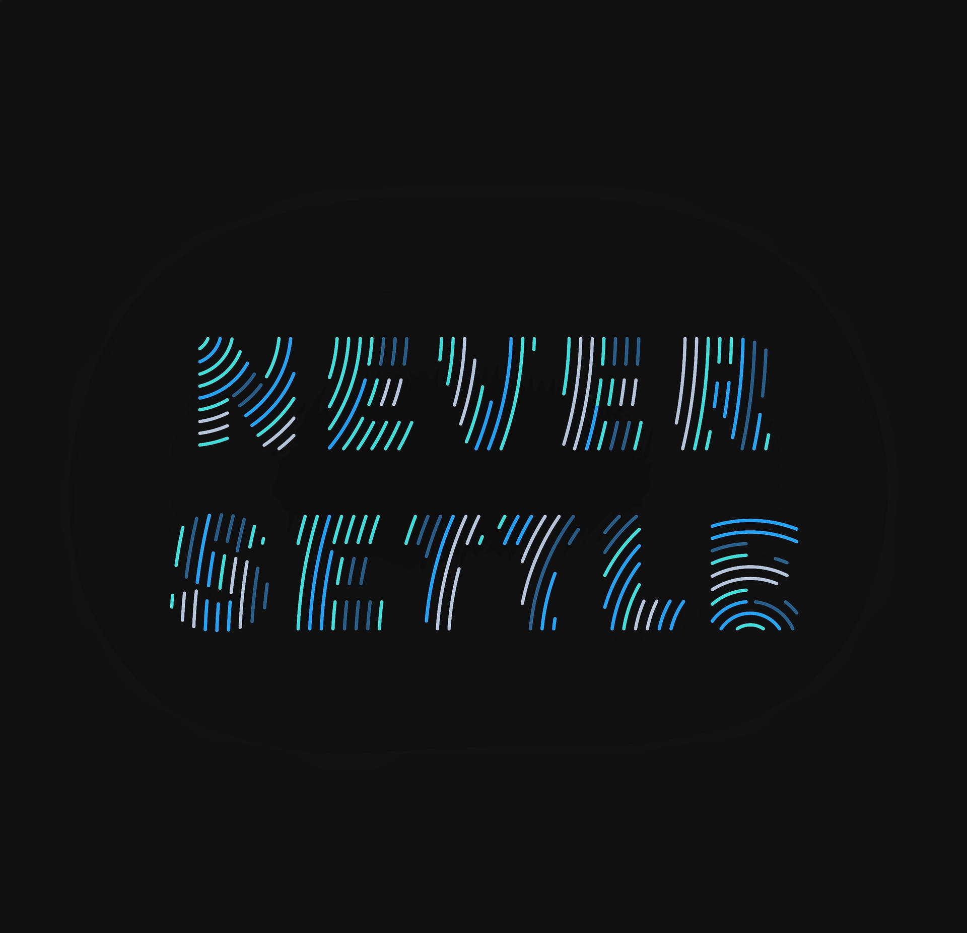 在黑色背景上發光的霓虹藍白文字「never settle」。