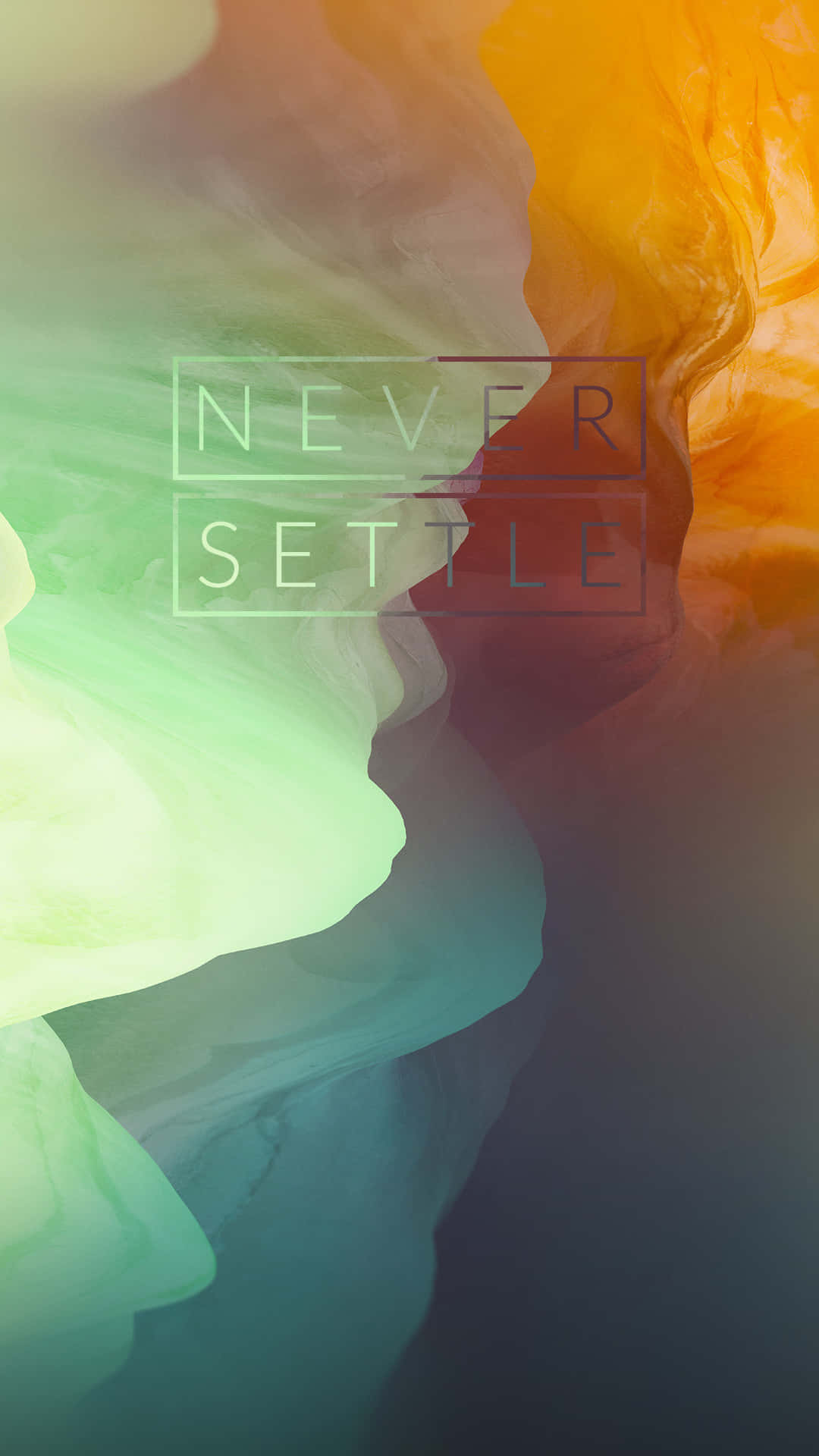 帶有「Never Settle」文字疊加的抽象彩色漸變背景。