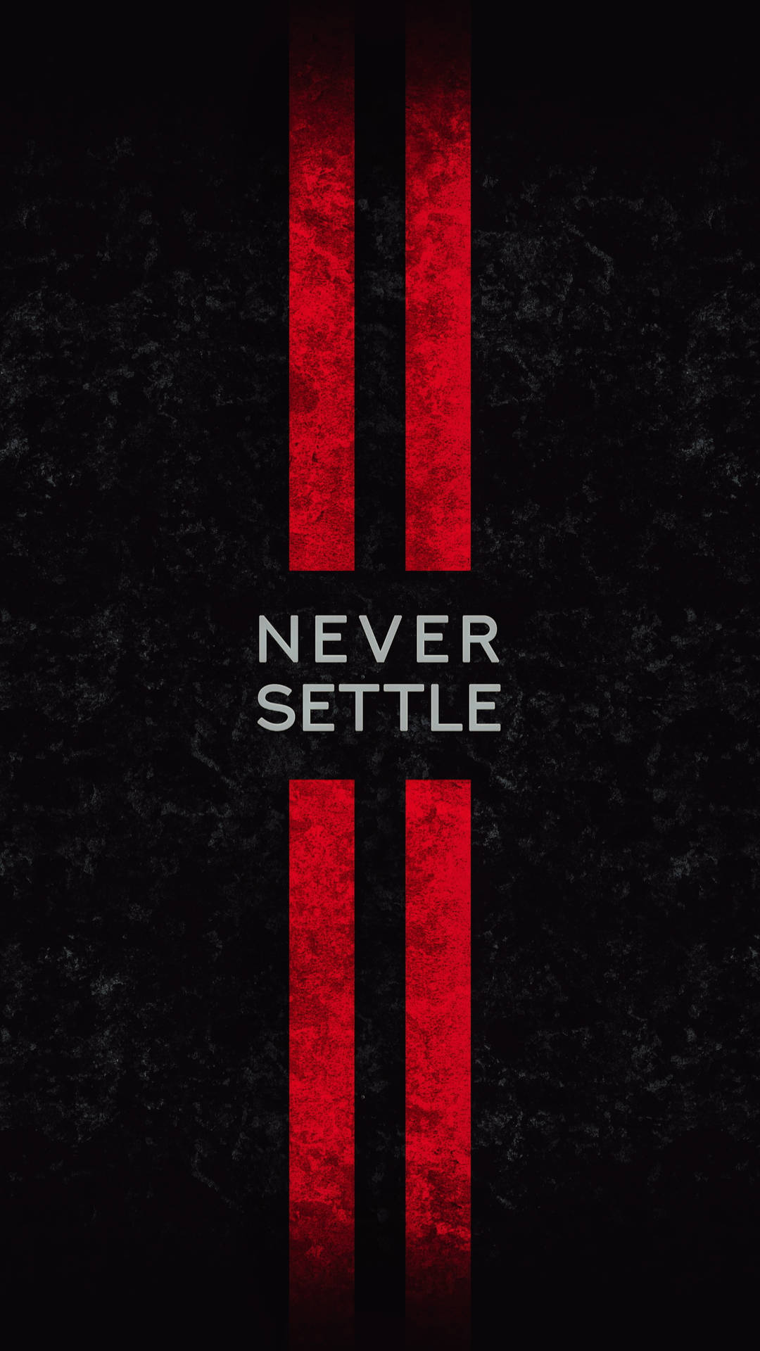 紅色條紋框住了「never settle」這段文字，背景為深色帶紋理。