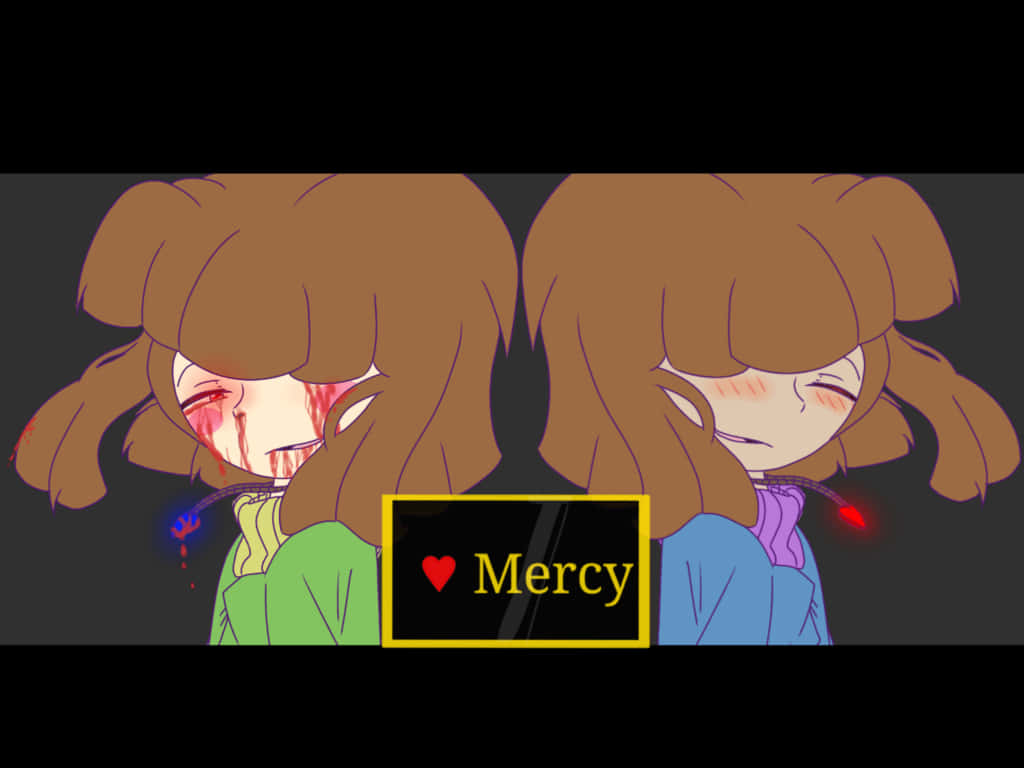 兩個滿臉鮮血的動漫女孩，悲傷地低頭看著旁邊發光的mercy標誌。