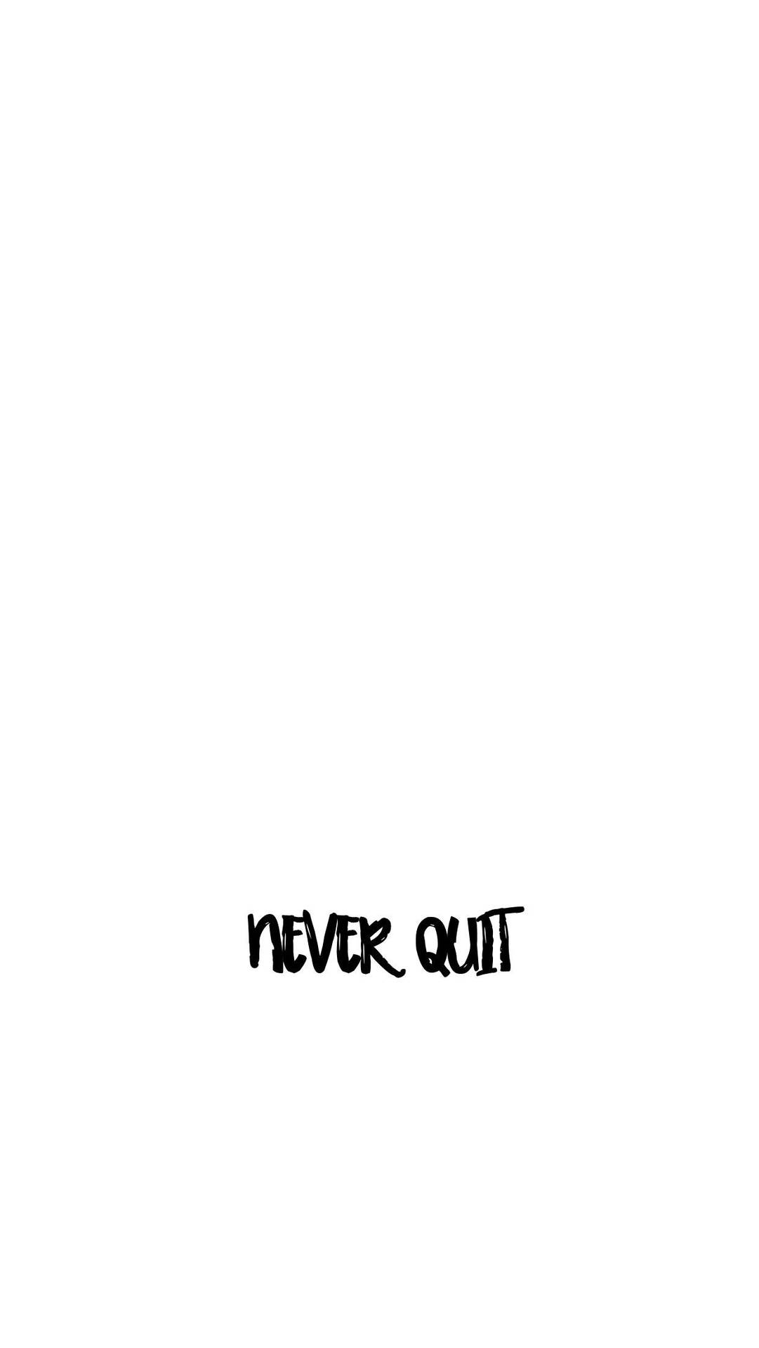 純白色背景上以粗體黑色手寫字體呈現的勵志名言「never quit」。