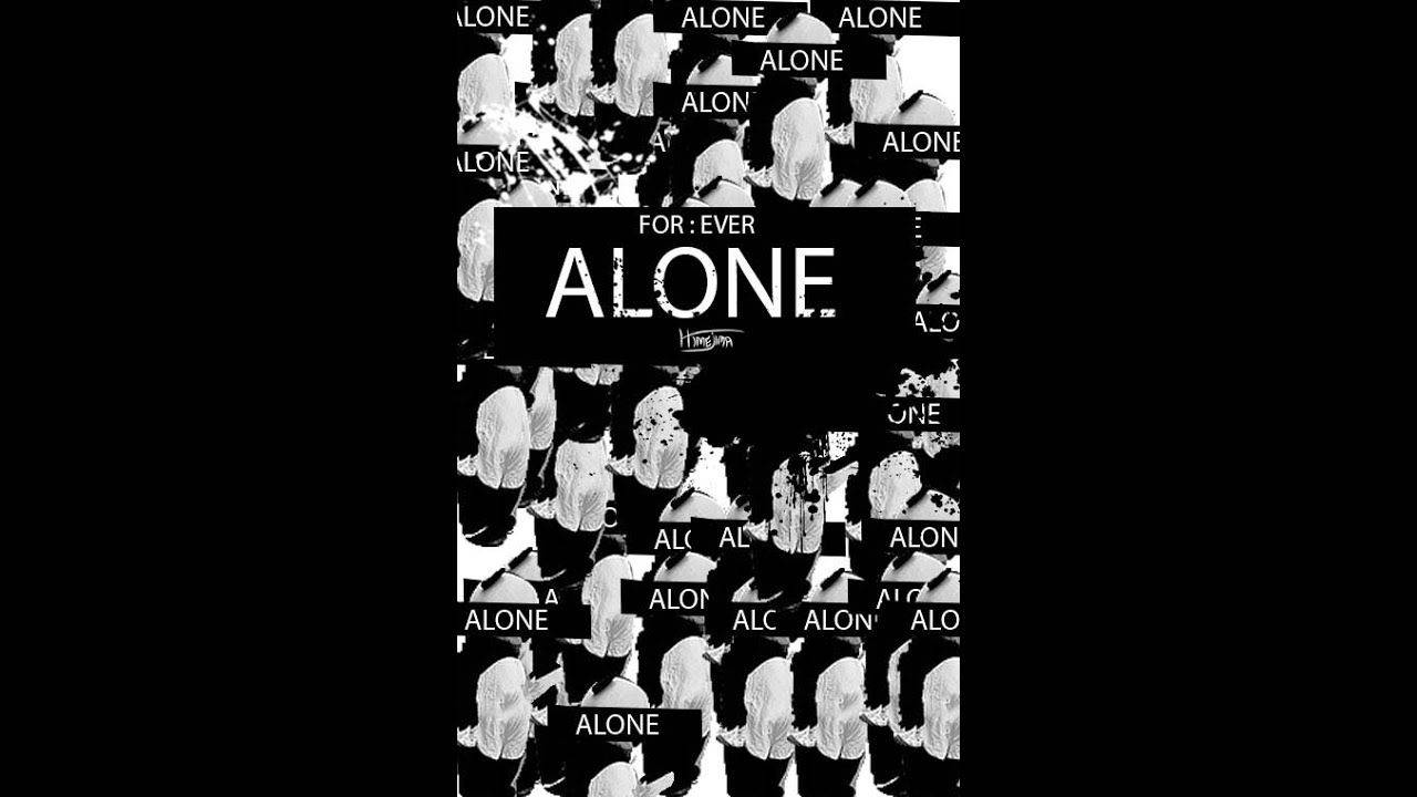 一幅黑白圖形，帶有重複的面孔和「ALONE」一詞，強調孤獨。