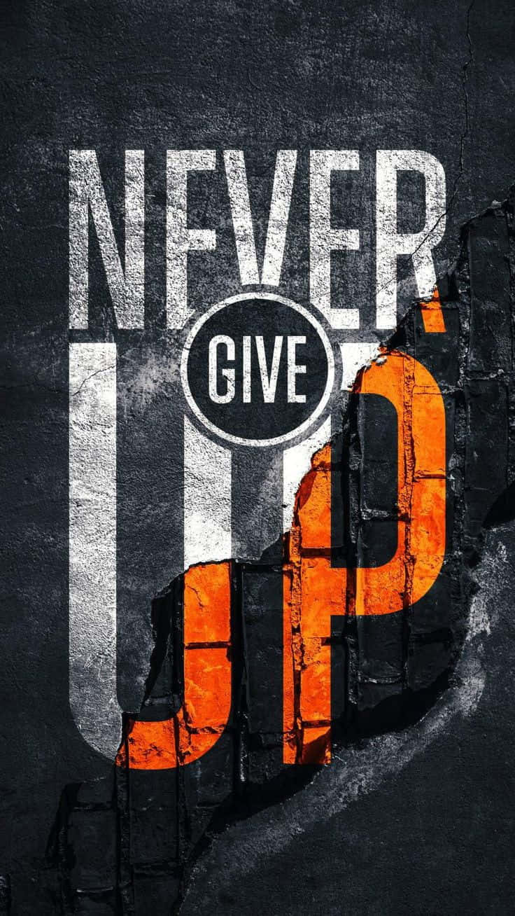 勵志塗鴉喺裂開嘅牆上寫住 never give up。 — 橙色美學 壁紙