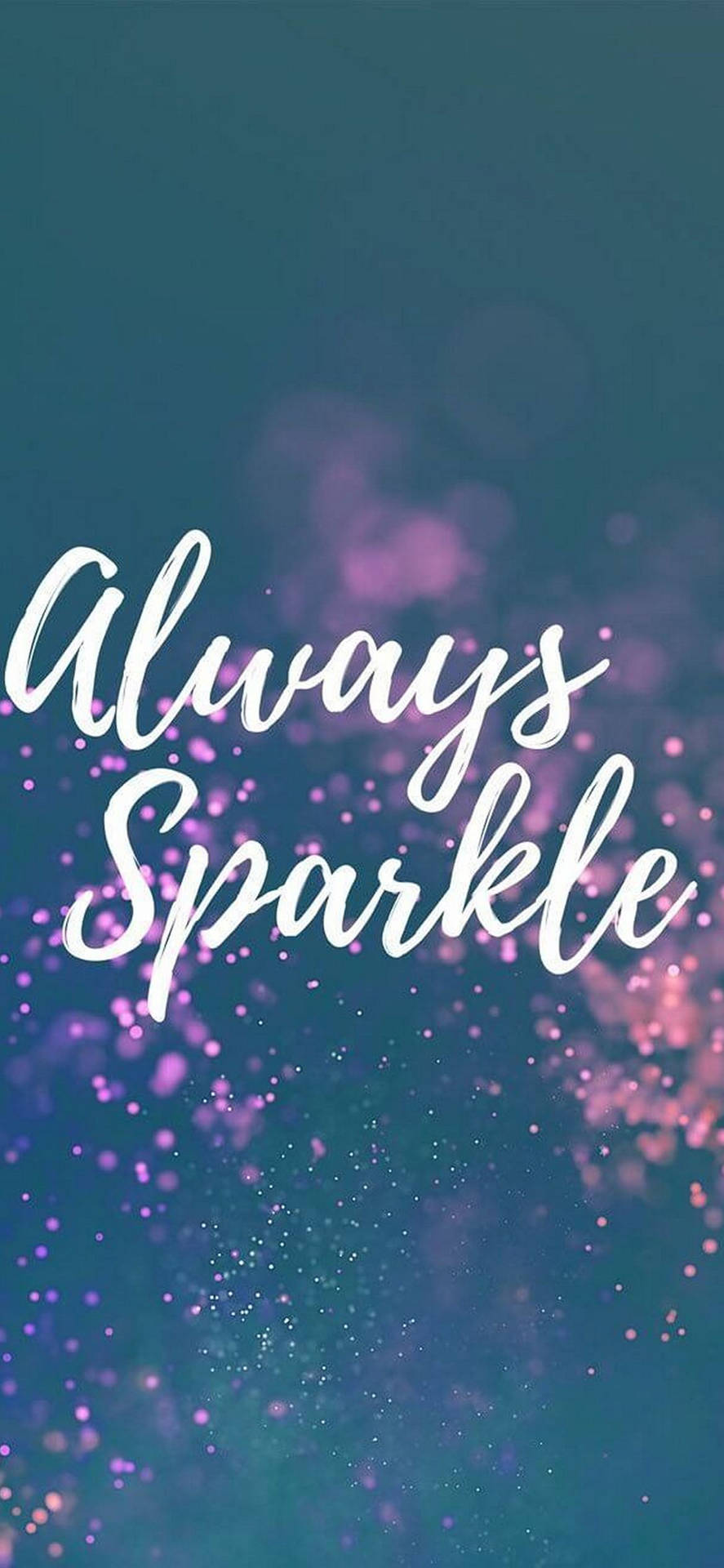 勵志文字always sparkle搭配閃亮紫色和藍綠色背景