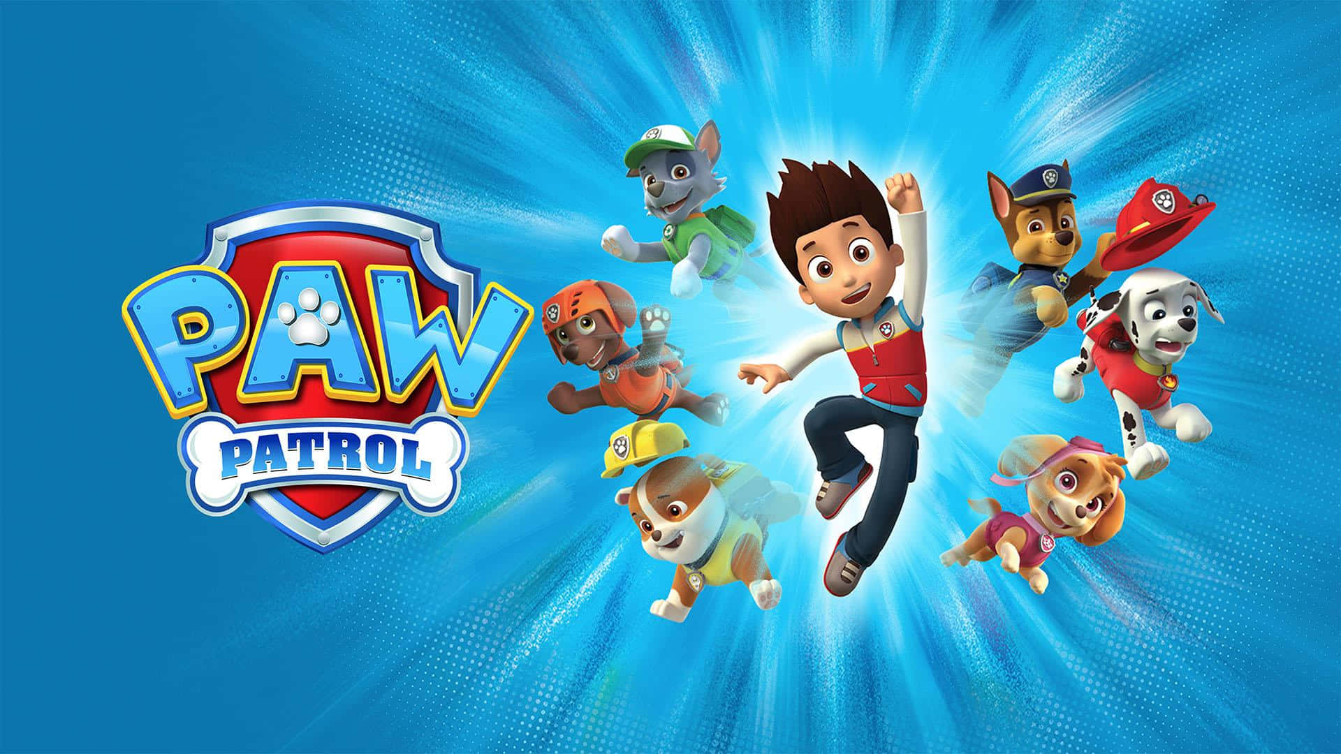 Paw Patrol 團隊帶著標誌在空中行動 — 汪汪隊 壁紙