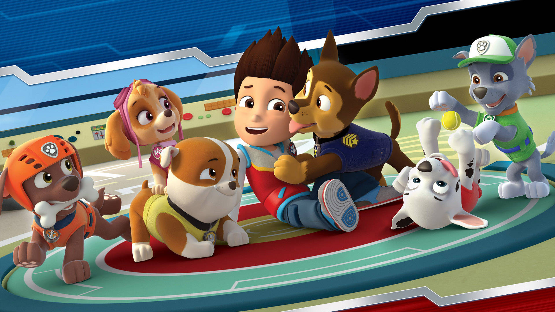 Paw Patrol 團隊在指揮中心表情興奮。