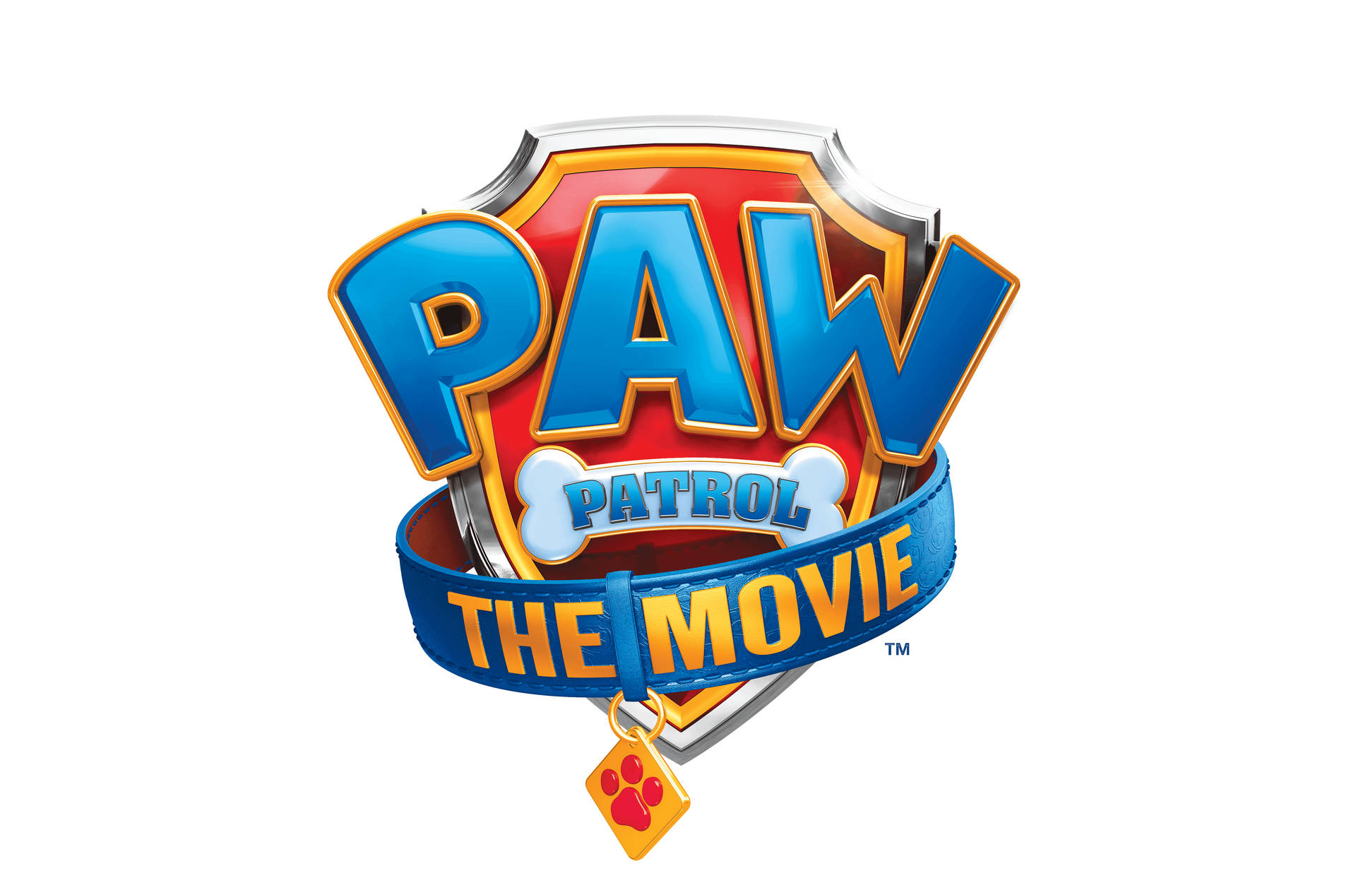 Paw Patrol The Movie 標誌，附有盾牌、骨頭和爪印標籤