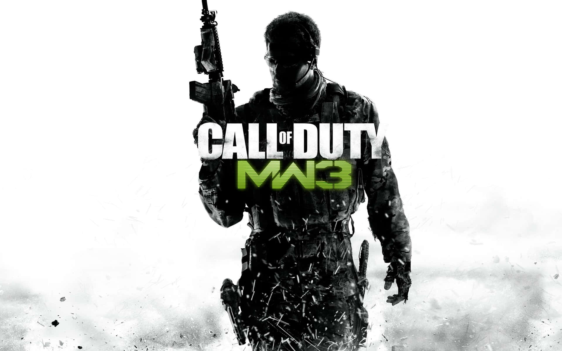 雪地中持步槍的士兵，帶有Call of Duty MW3標誌。