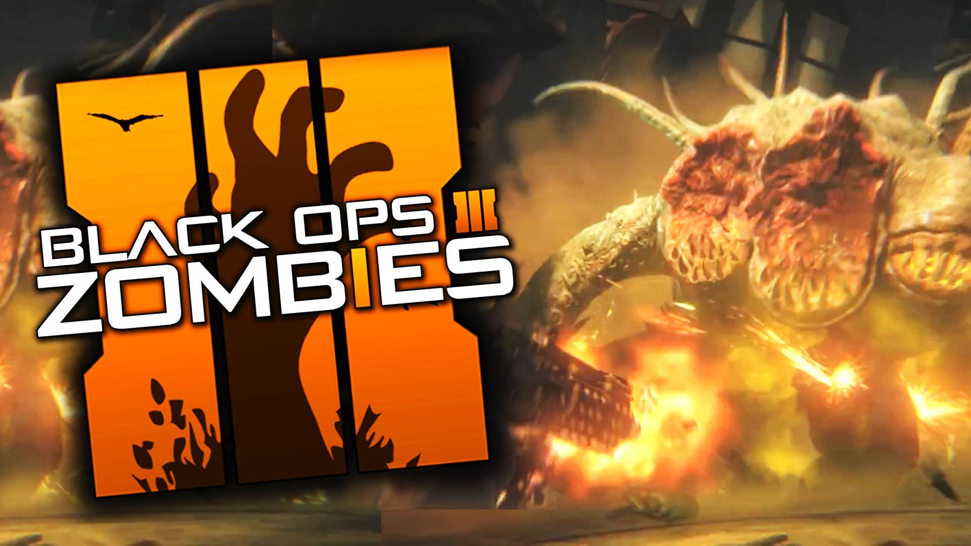 火焰爆炸中的殭屍怪物，旁邊是 Black Ops Zombies 遊戲標誌。