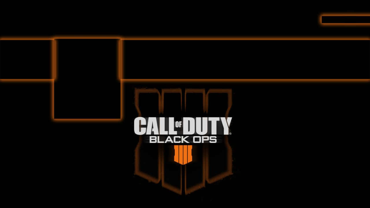 《決勝時刻：黑色行動4》的經典戰鬥 壁紙 — Call of Duty Black Ops 標誌在黑色背景上發出橙色光芒，並帶有幾何光線輪廓。