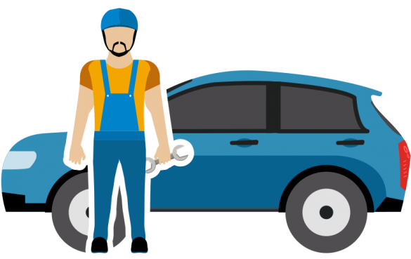 汽車維修技師與扳手和汽車 壁紙