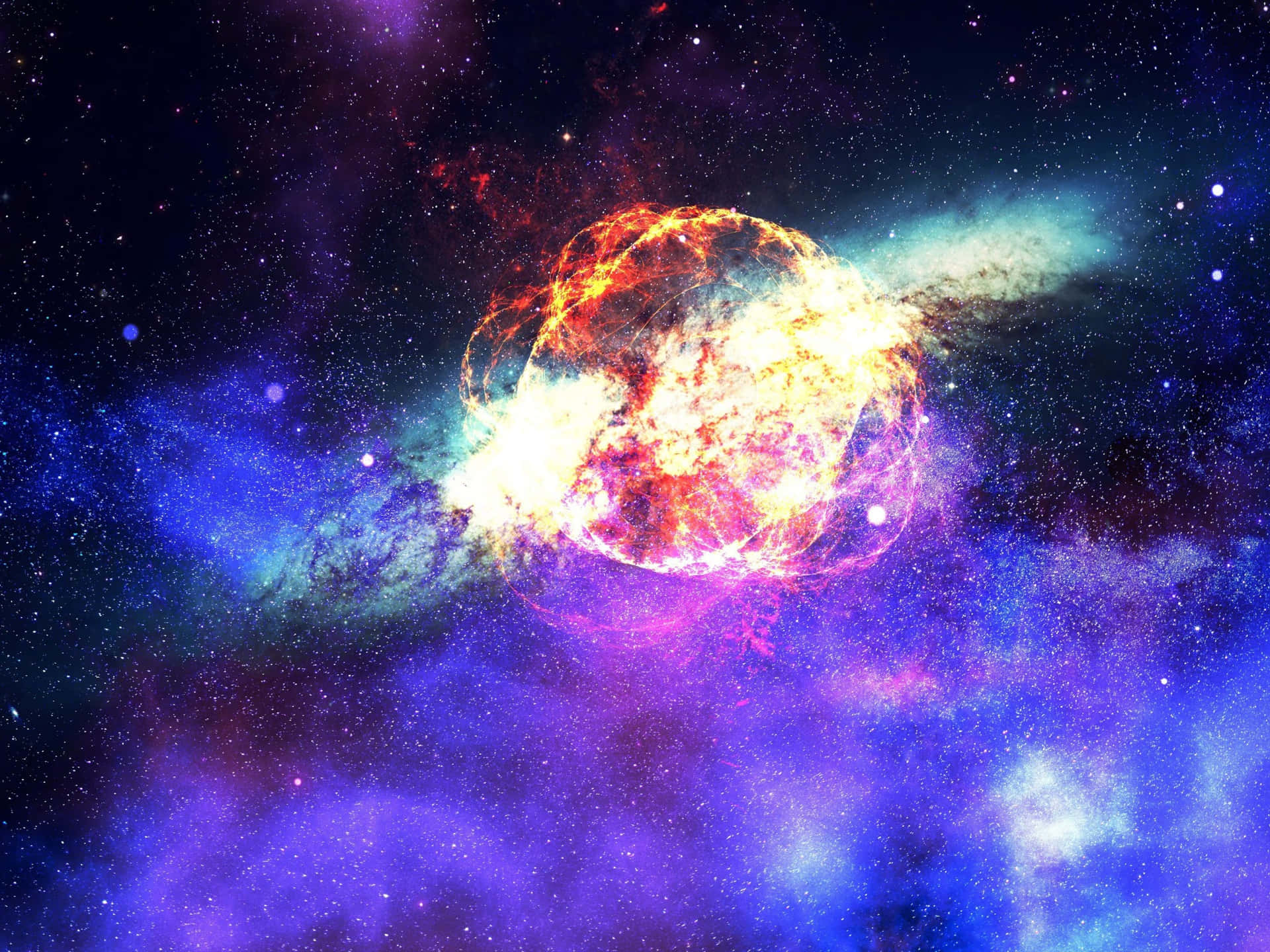 在充滿恆星的彩色星雲中的宇宙爆炸