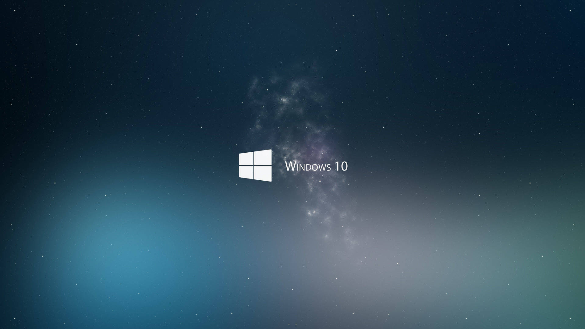 Windows 10 標誌漂浮在星空宇宙場景中，帶有藍色和紫色的漸變。