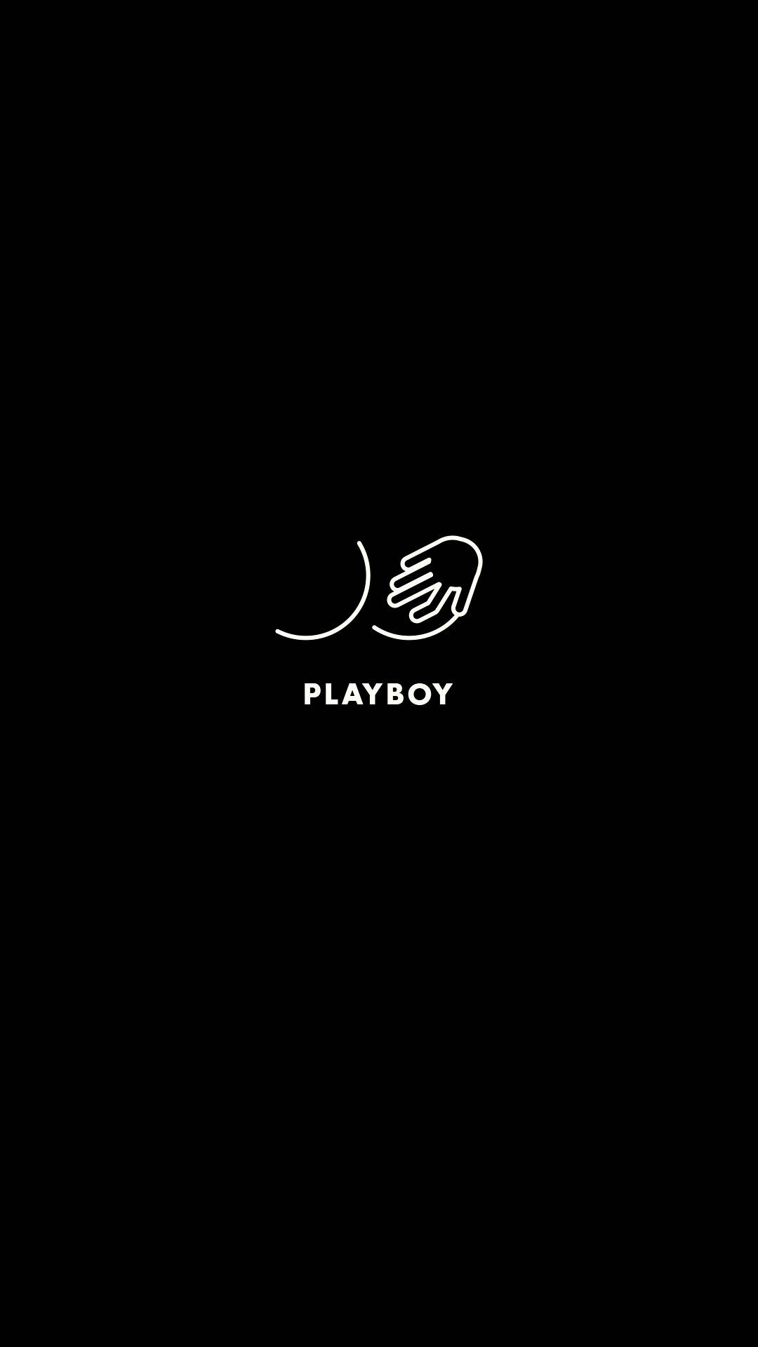 白色Playboy標誌在黑色背景上。