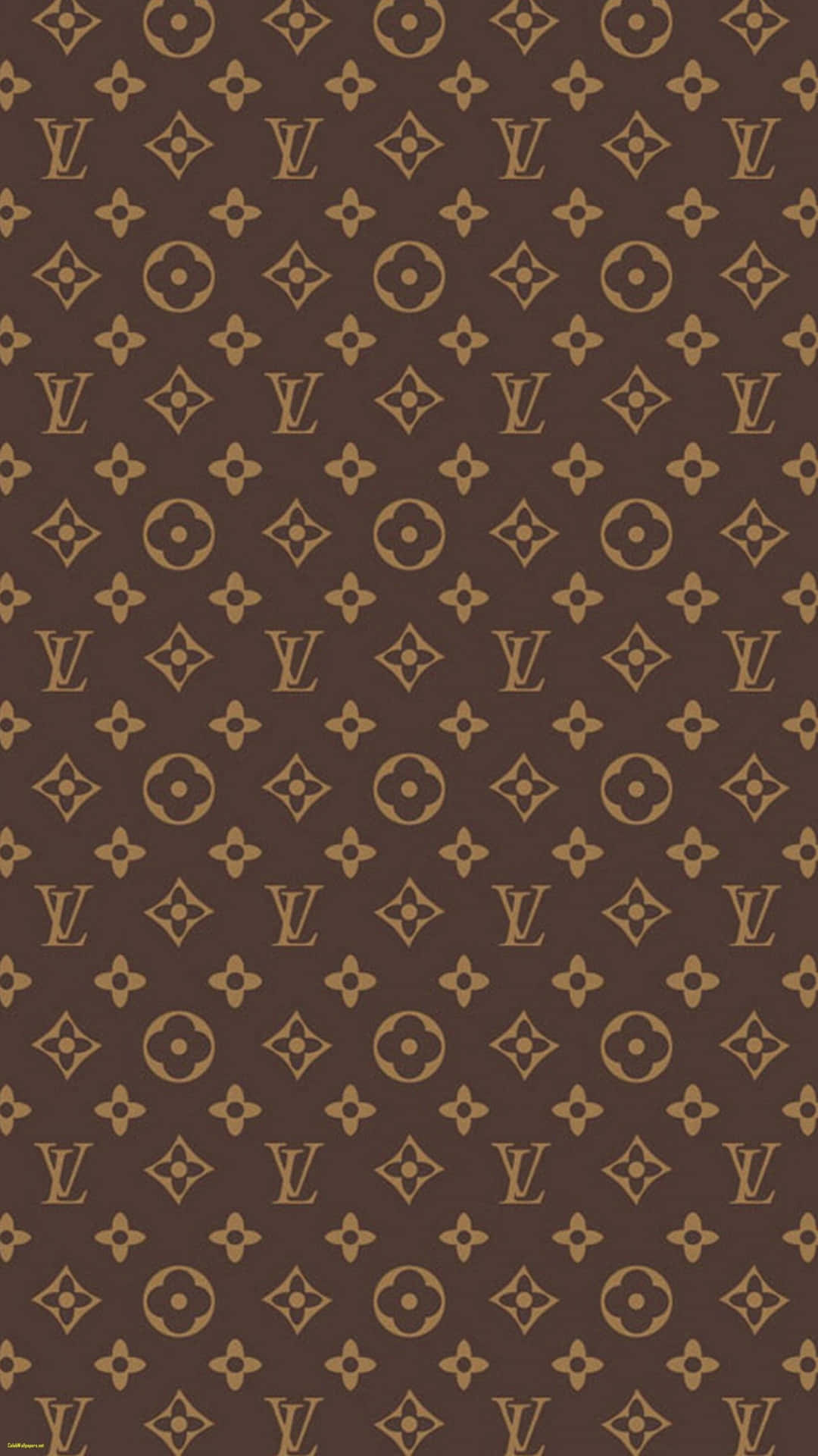 棕色和金色 Louis Vuitton 字母組合圖案牆紙