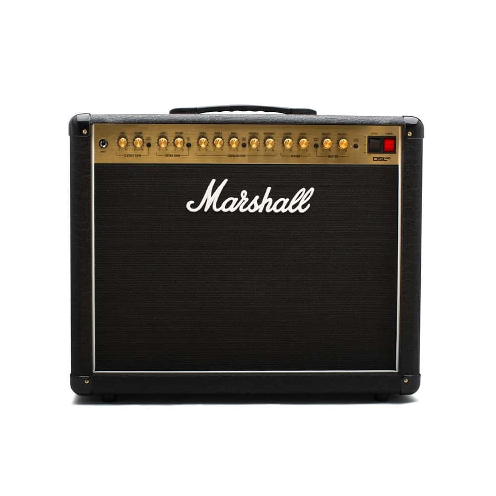 Marshall DSL20C結他擴音器，金色控制鈕和黑色網罩。