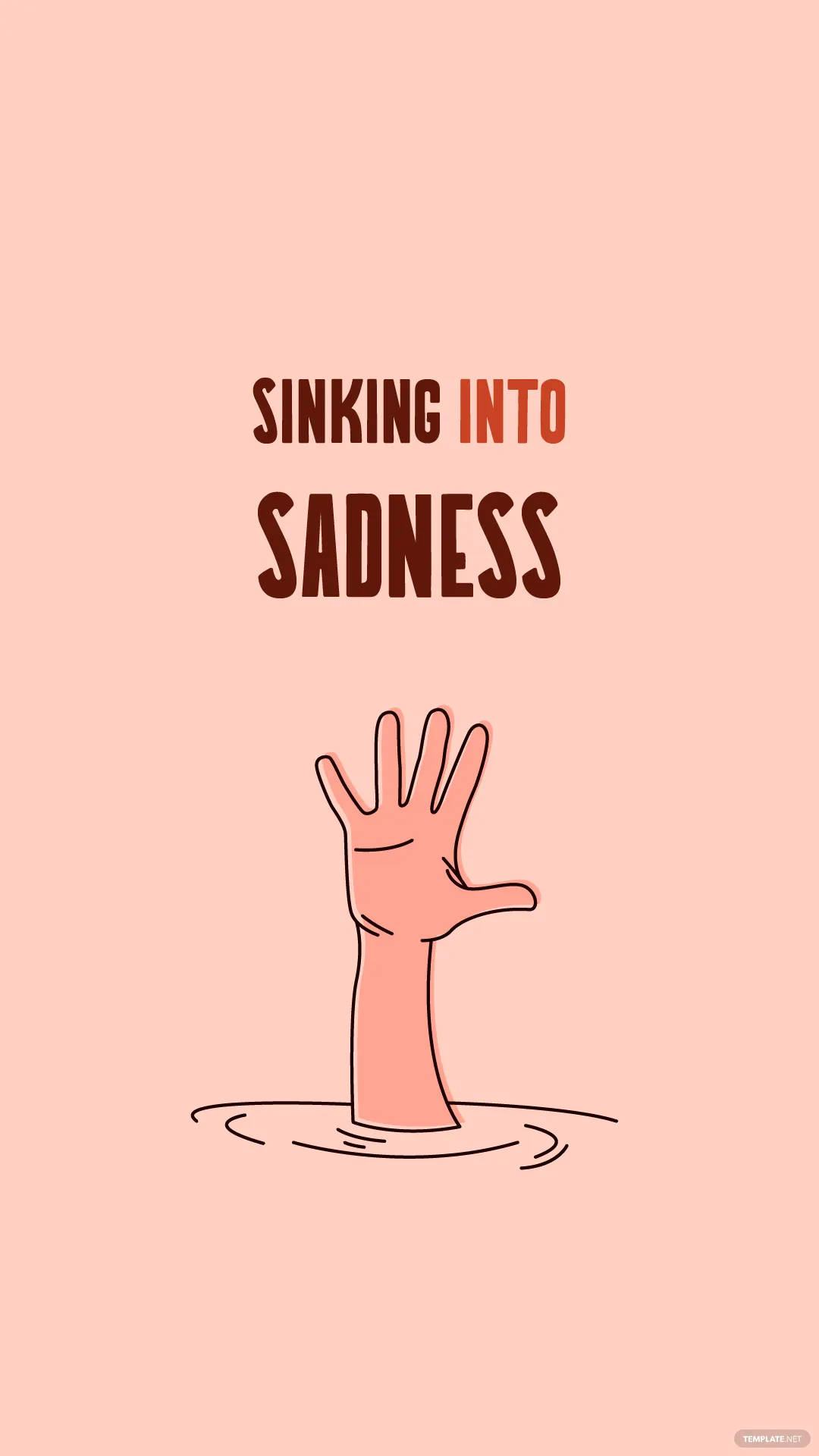 手沉入水中，文字「sinking into sadness」在粉紅色背景上。