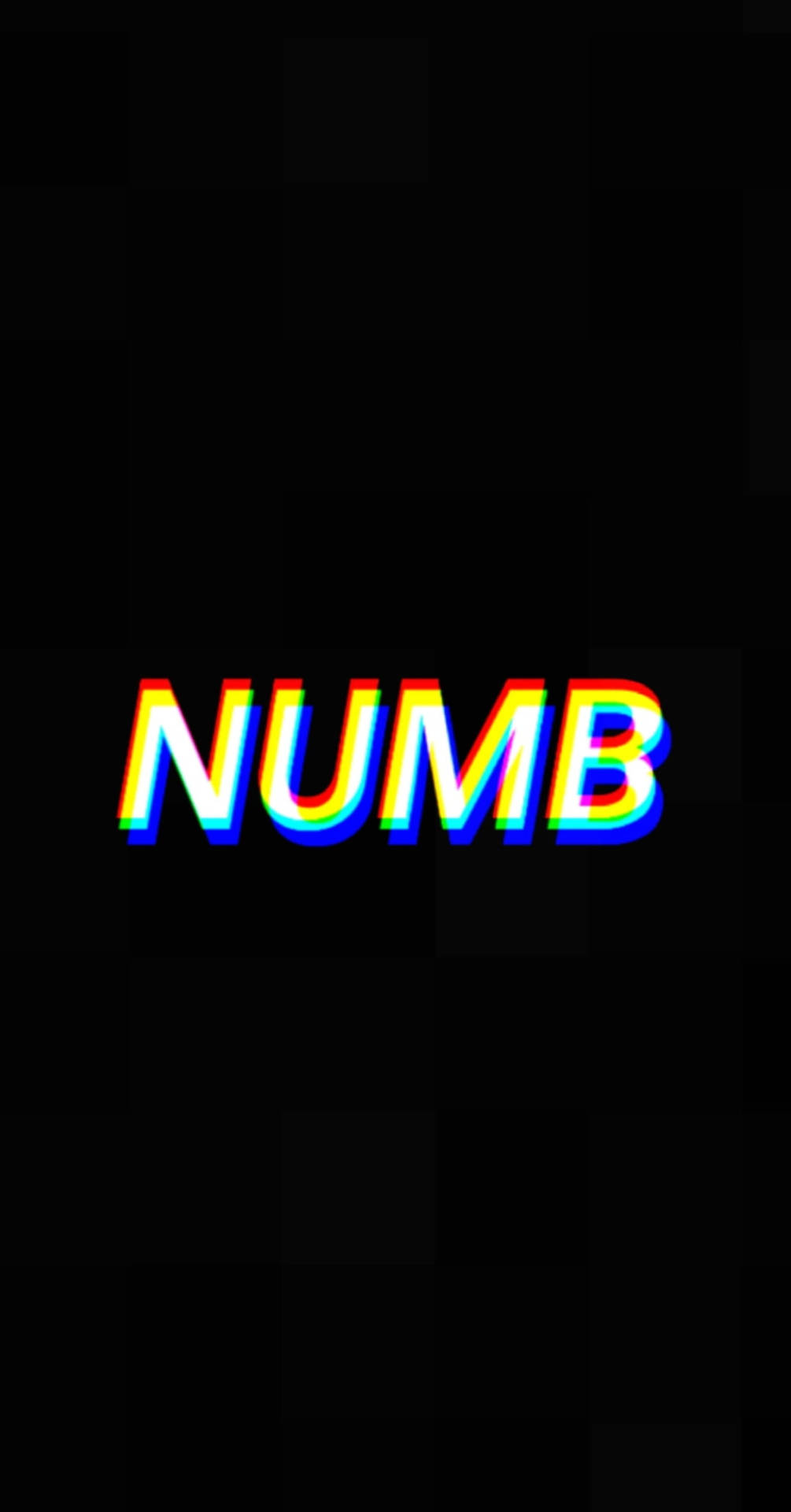 喺黑色像素背景上顯示NUMB嘅大膽彩虹故障文字
