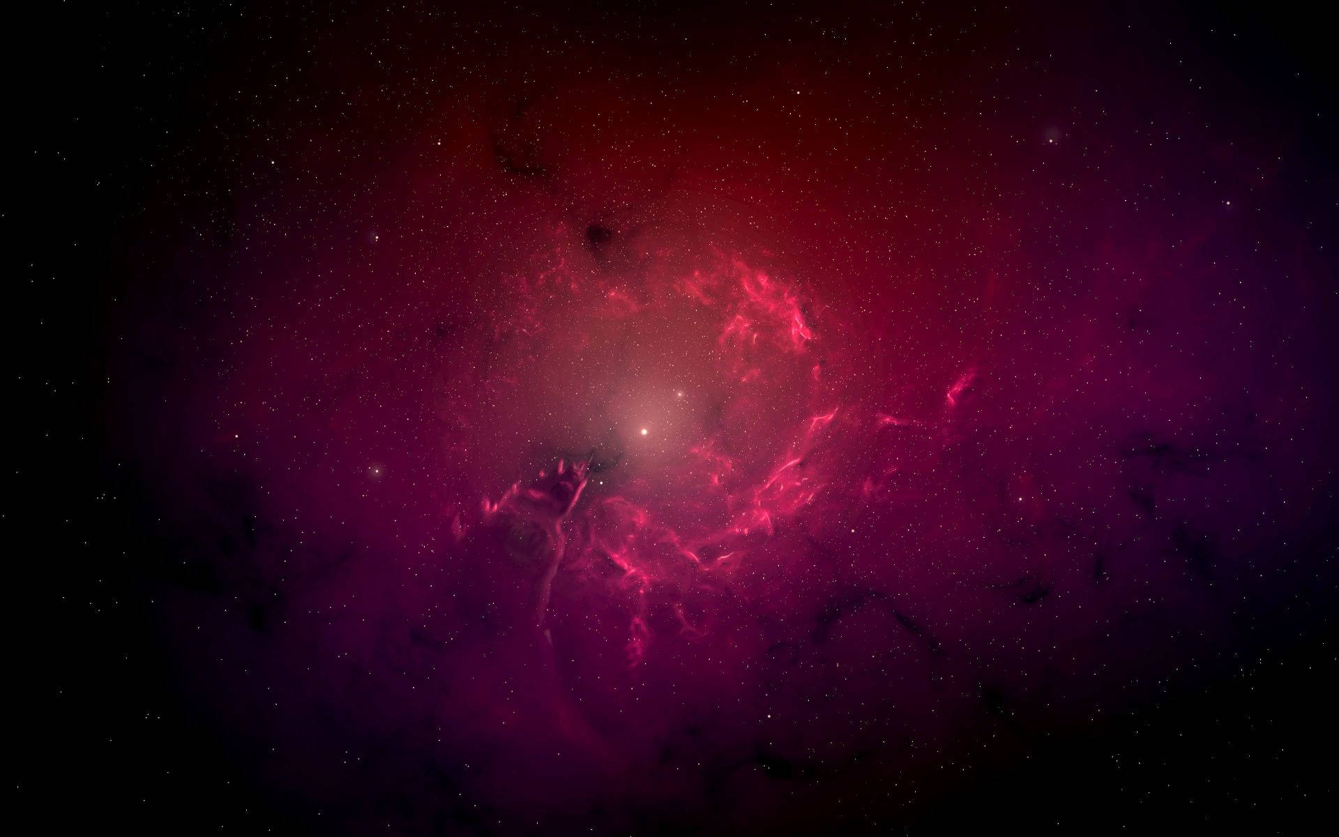 在深空中發光的鮮豔粉紅和紫色星雲，散佈著星星。